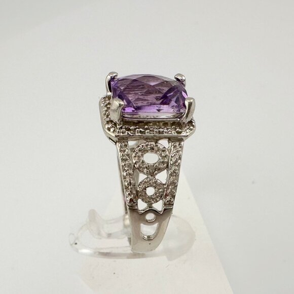 Beautiful Emerald Cut 2.25 Carat Amethyst Ring - Sterling w Diamond Accent Size - Picture 2 of 16